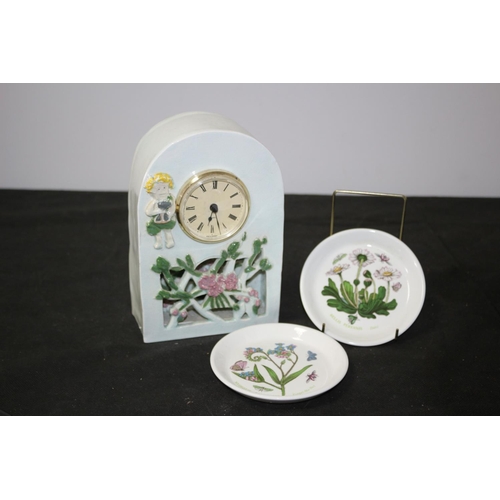 286 - Ceramic Clock and 2 Portmeirion Pin Dishes