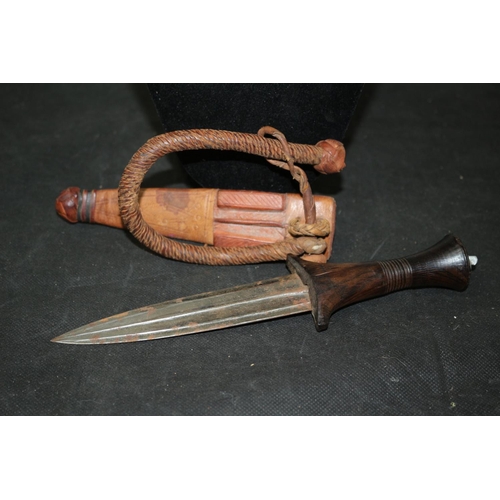 290 - Leather Sheath Wood Handled Dagger