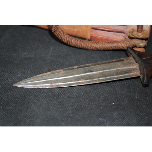 290 - Leather Sheath Wood Handled Dagger