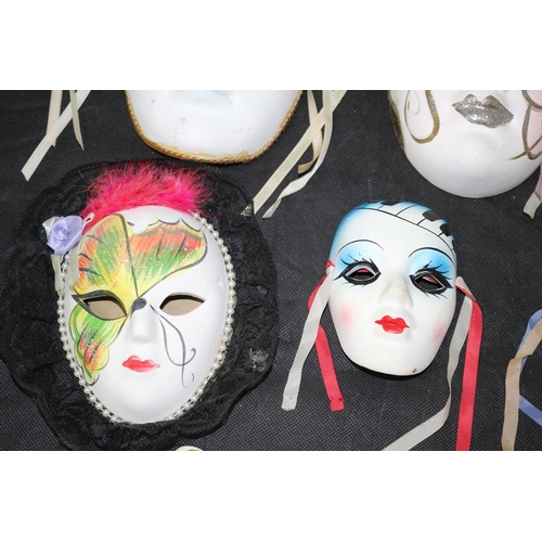 303 - 9 x Collection of Ceramic Hand Painted Venetian Carnival Masks