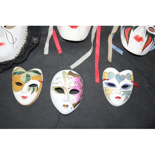 303 - 9 x Collection of Ceramic Hand Painted Venetian Carnival Masks