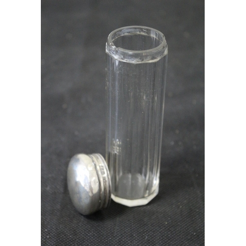 311 - Silver Hallmarked Topped Glass Bottle Small Chip