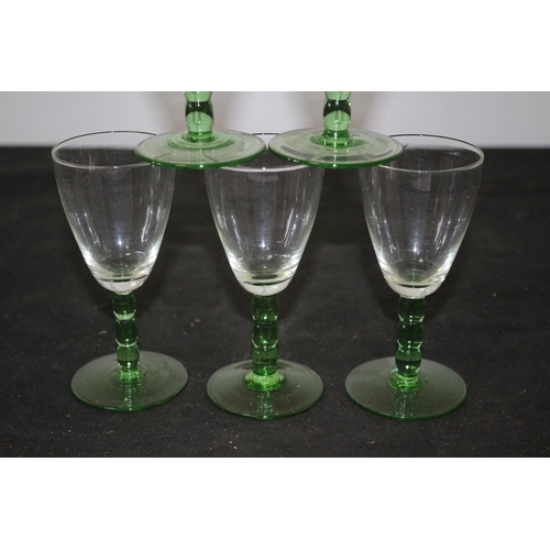 328 - Mid- Century Sherry Glasses with Green Stem