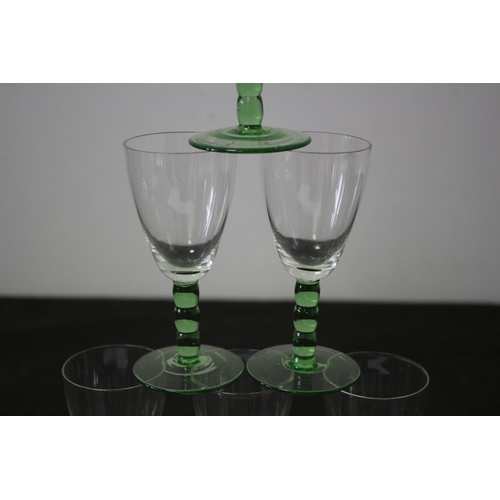 328 - Mid- Century Sherry Glasses with Green Stem