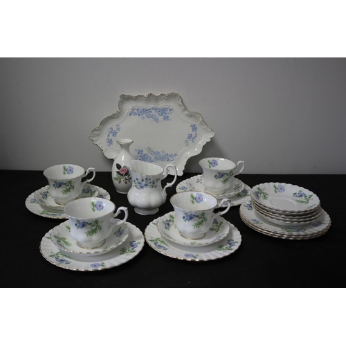 341 - 21 Piece Richmond Blue Poppy Crockery Set Ascot Plate and Wedgwood Hathaway Rose Vase