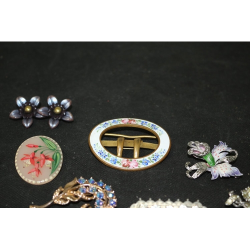 346 - A Selection of Vintage Costume Jewellery, Brooches and More Enameled