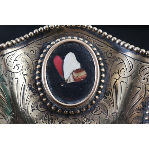 353 - Grand Tour Pietra Dure Brass Engraved Dish
