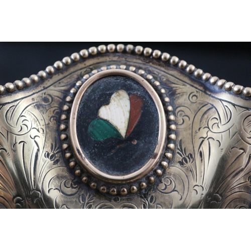 353 - Grand Tour Pietra Dure Brass Engraved Dish