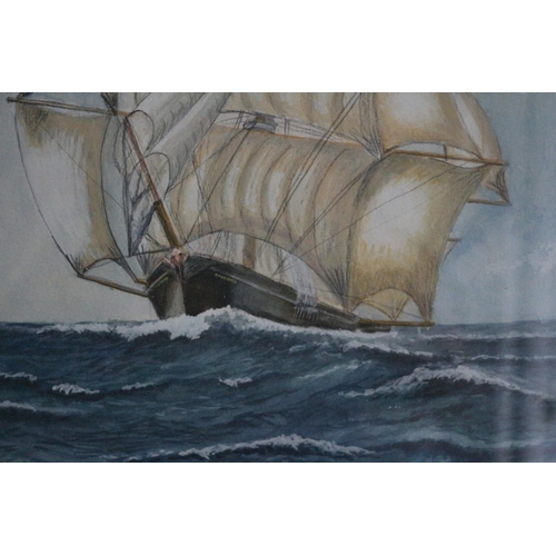 355 - Watercolour Nautical Scene with Twin Mast Ships A.E Tyler 61x51cm