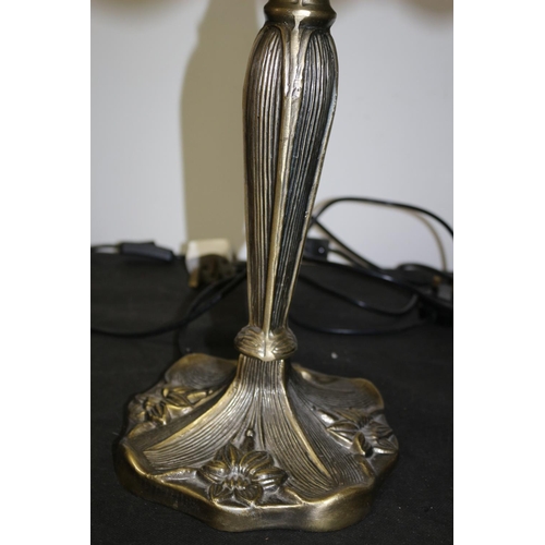 490 - Lovely King & Queen Pair of Tiffany Style Lamps with Decorative Flower Stem Metal Trunk and Base wit... 