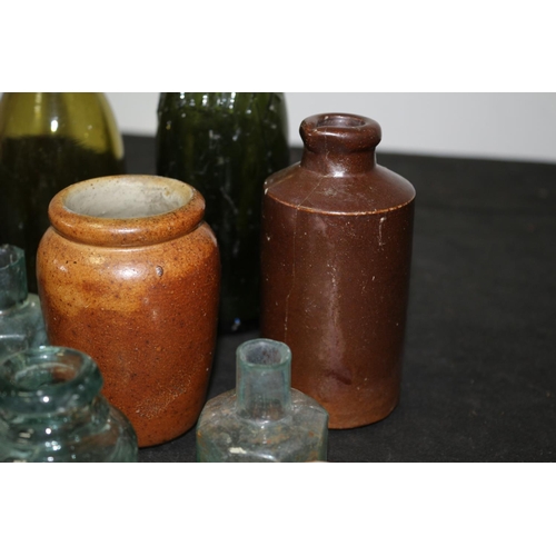 5 - Mixed Lot of Glass Bottles and Stoneware Including R White