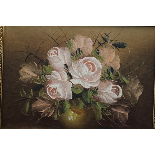 537 - 2 x Ornately Framed Still Life Oil on Board Paintings - Signed Christine - 34cm x 29cm