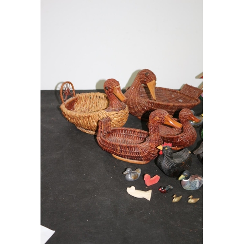 60 - A Good Collection Of Ducks And Other of Mixed Material Including Brass, China Soapstone and Wicker