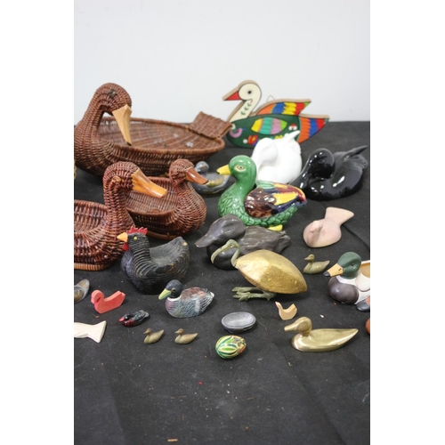 60 - A Good Collection Of Ducks And Other of Mixed Material Including Brass, China Soapstone and Wicker