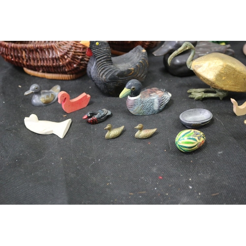 60 - A Good Collection Of Ducks And Other of Mixed Material Including Brass, China Soapstone and Wicker