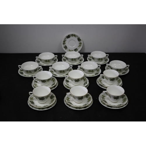 66 - Royal Worcester Mathon/The Worcester Hop 33 Pieces including 6 Soup Bowls and Saucers, 6 Tea Cups an... 