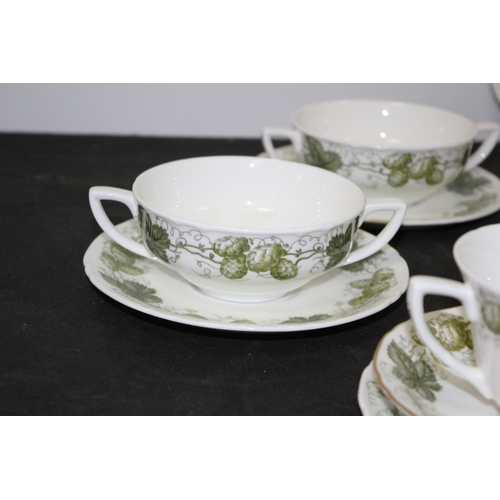 66 - Royal Worcester Mathon/The Worcester Hop 33 Pieces including 6 Soup Bowls and Saucers, 6 Tea Cups an... 