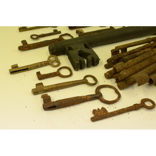 100 - 1 x Large Antique Key and Several Aged Keys