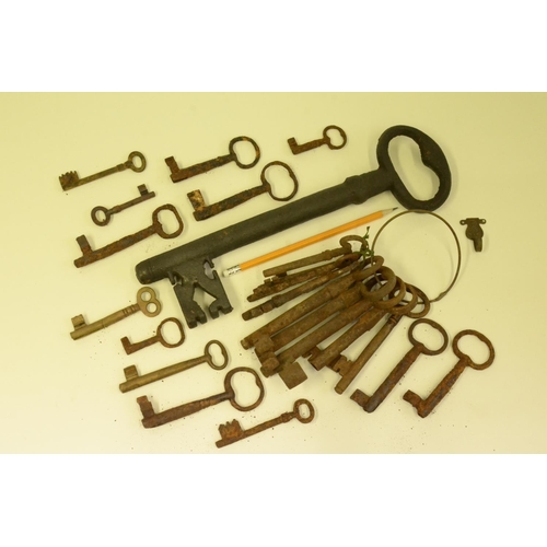 100 - 1 x Large Antique Key and Several Aged Keys