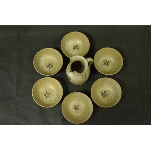 4 - Studio Pottery by Dersingham Pottery Norfolk Marked on Bottom V.M 6 Bowls and 1 Jug