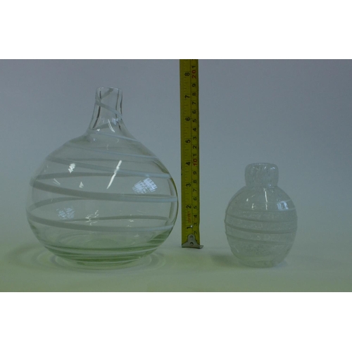 53 - Hand Blown Pair of Glass Vases single stem with white twist