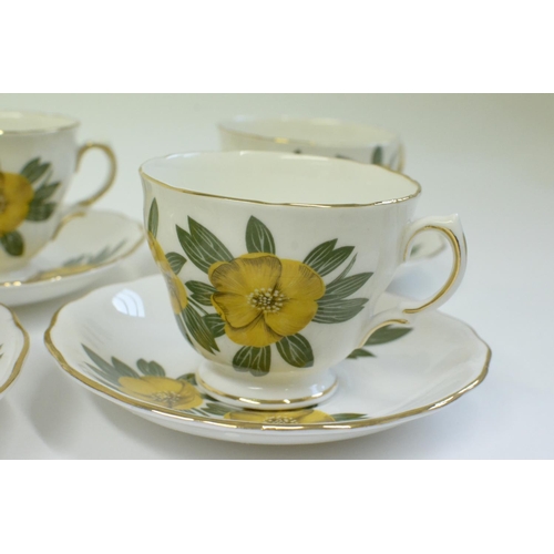 58 - Buttercup bone China set of 6 cups, saucers and sandwich plates