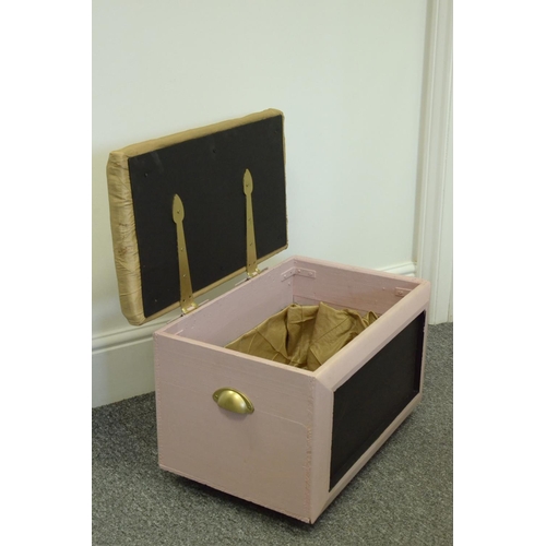 7 - Pink Wooden Storage Box with Blackboard Front Complete with 3 Children's Watering Cans