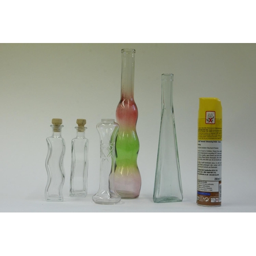 80 - Selection of Glass vases and Bottles including a Coloured one