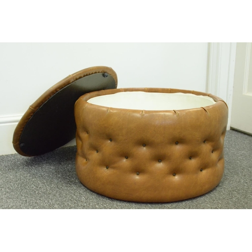 9 - Mid-Century Style Leather Circular Foot Stool with Storage