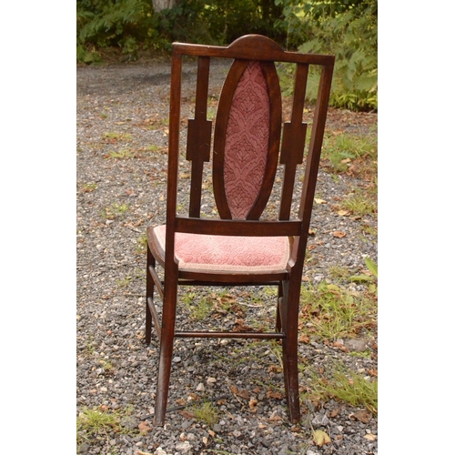 15 - A lovely Turn of the Century Bedroom chair with pink covering to seat and centre back, art deco styl... 