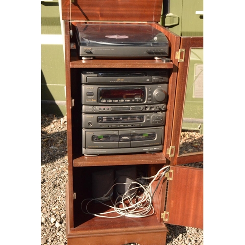 26 - Music Cabinet Containing Working Aiwa Music Centre 100x45x49 cm