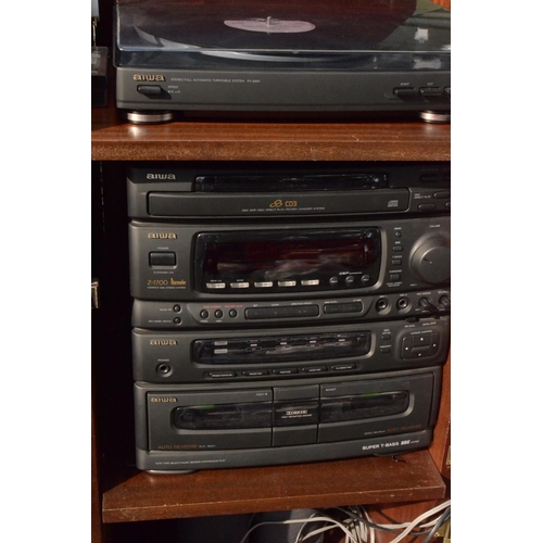 26 - Music Cabinet Containing Working Aiwa Music Centre 100x45x49 cm