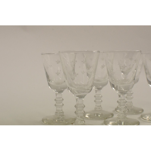 104 - 6 x Vintage Sherry Glasses with Fleur de Lee design