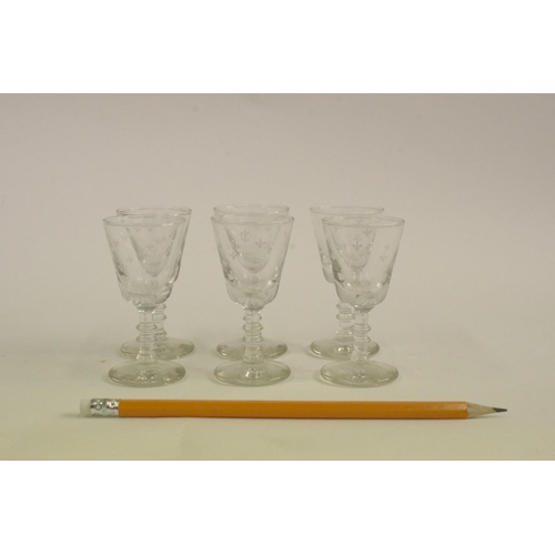 104 - 6 x Vintage Sherry Glasses with Fleur de Lee design