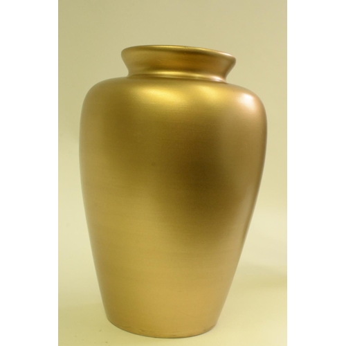 116 - 2 vases One Glass Wavy top vase and 1 Gold Colour vase