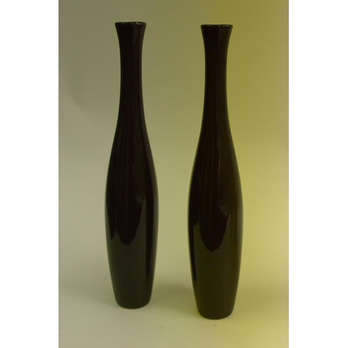 131 - 2 x Brown Stem Vases 40cm, 1 x Yellow Vase 22cm and 1 x White bamboo style 30cm