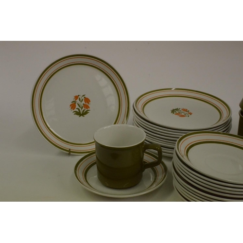 139 - 30 Piece Tea Set of 10 Cups & Saucers & 10 Side Plates Green Cups and Stripe Plates