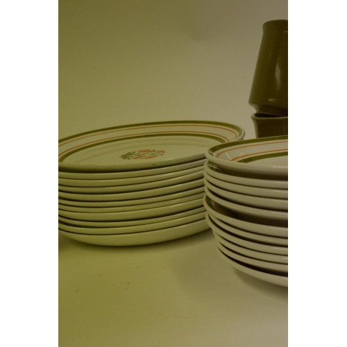 139 - 30 Piece Tea Set of 10 Cups & Saucers & 10 Side Plates Green Cups and Stripe Plates