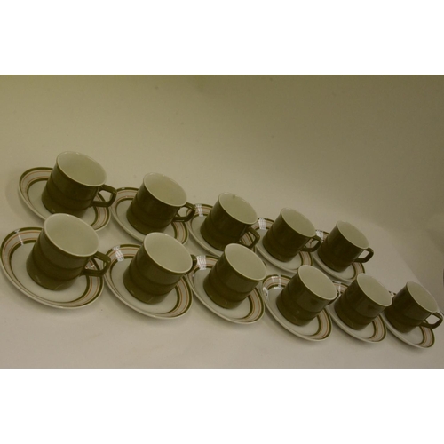 139 - 30 Piece Tea Set of 10 Cups & Saucers & 10 Side Plates Green Cups and Stripe Plates