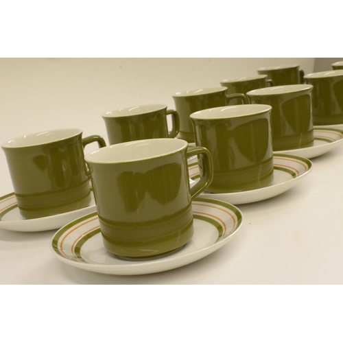 139 - 30 Piece Tea Set of 10 Cups & Saucers & 10 Side Plates Green Cups and Stripe Plates