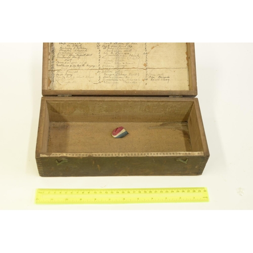 179 - Antique box with interesting Written Info and a vintage Box of Draughts