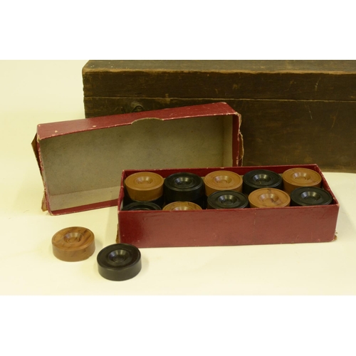 179 - Antique box with interesting Written Info and a vintage Box of Draughts