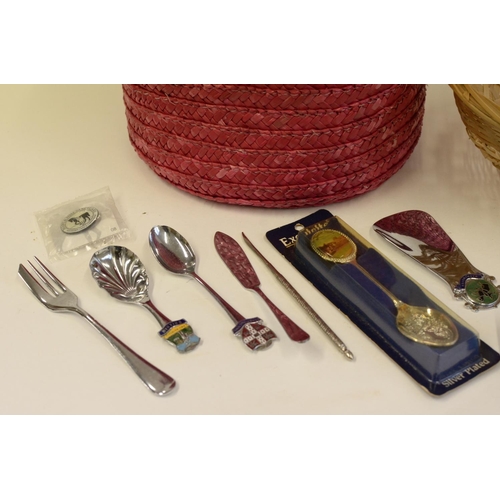 181 - Collection of Place Name Spoons and 2 Baskets