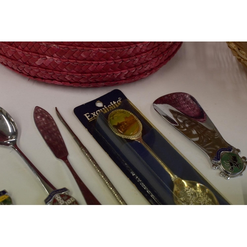 181 - Collection of Place Name Spoons and 2 Baskets