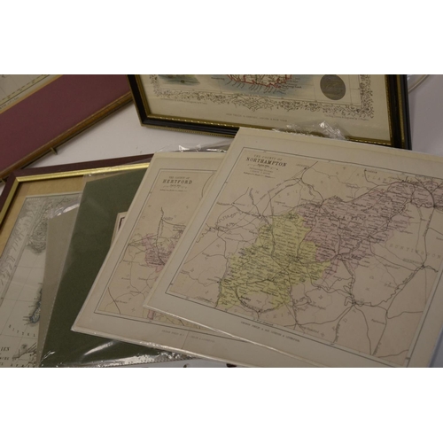 193 - Selection of Hand Coloured maps and Framed and Glazed maps