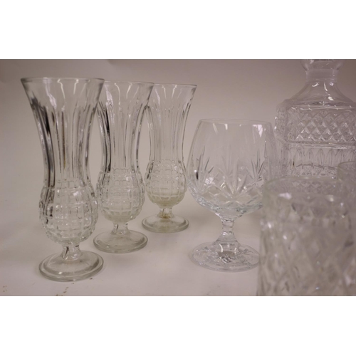 375 - A Great selection of Glassware Including Crystal Cut Glasses and Decanter and Bowl