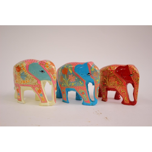 382 - Hand Painted Elephant Collection, Wooden Carved & Pottery