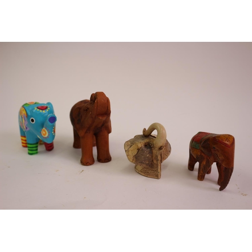 382 - Hand Painted Elephant Collection, Wooden Carved & Pottery