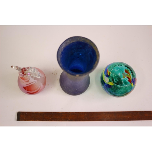 395 - Hand Blown Blue Vases, Glass Pear and Coloured Small Vase