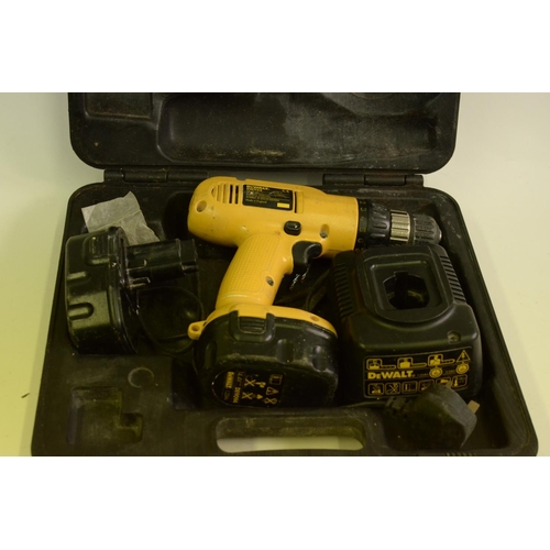 417 - Working Dewart DW954 Rechargeable Drill with 2 Batteries and a Charger